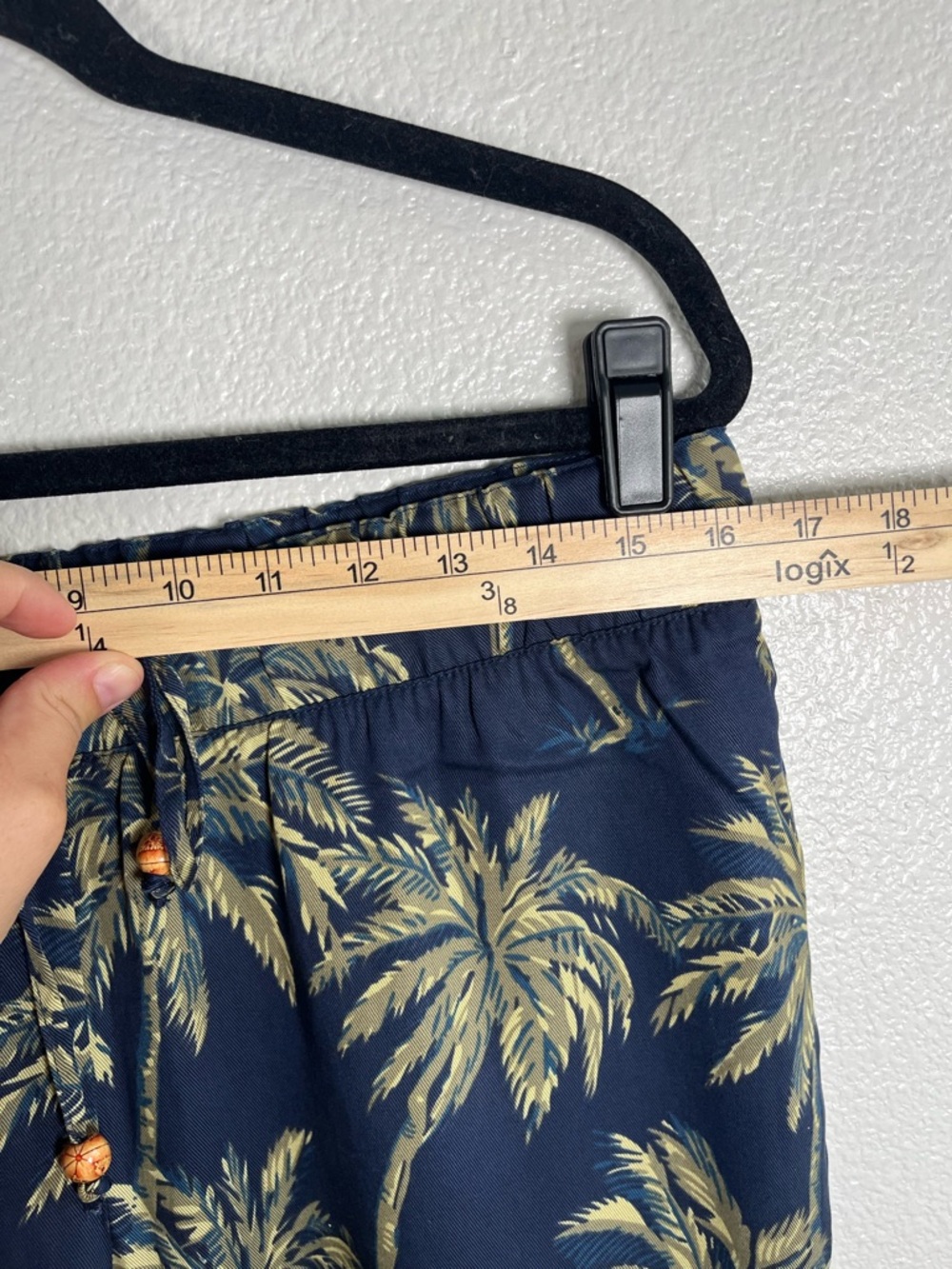 Soft Surroundings Tropical Palm Tree Wide-Leg Casual Pull-On Pants Navy Green PM - Picture 5 of 9